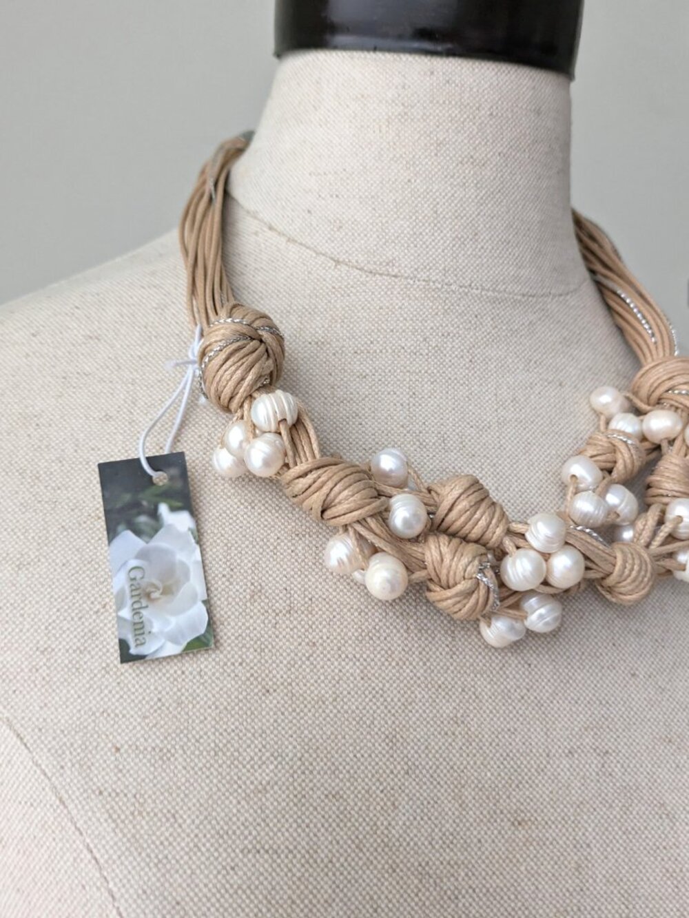 nwt pearl bead & knotted cord statement necklace - Picture 2 of 4